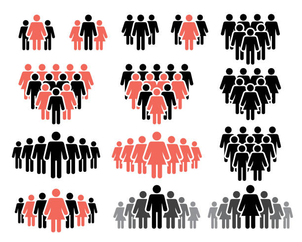 People Icons Set in Black and Red Colors Vector illustration of group of people in black and red colors crowd of people icons stock illustrations