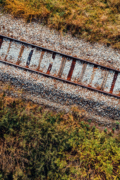 istock Old railroad track through countryside in autumn 1187184908