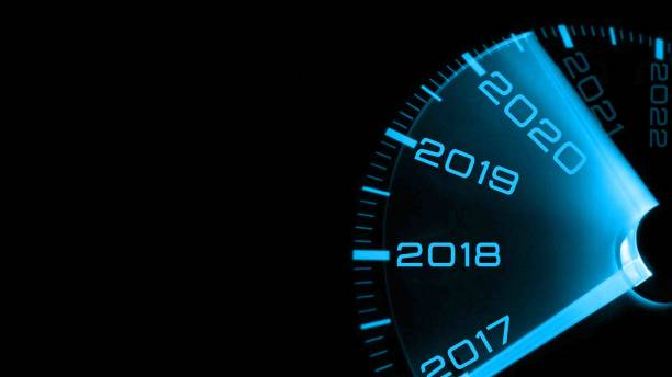 capodanno 2020. dettaglio del primo piano dello scartamento del tachimetro dell'auto - motor vehicle speedometer technology car foto e immagini stock