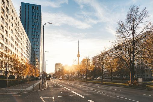 berlin cityscape in golden autumn afternoon sun