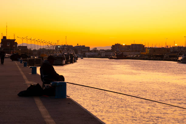 Fiumicino port at sunrise. Nature
