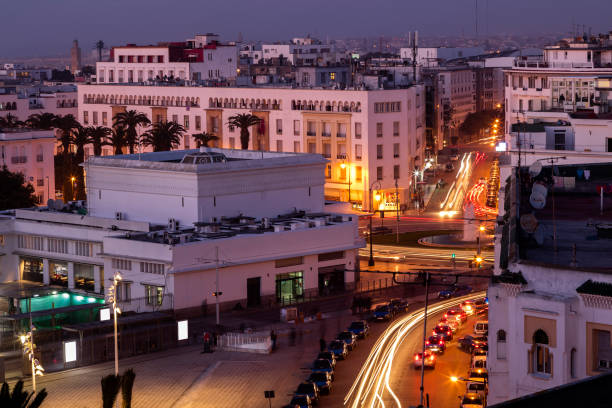 utsikt över rabat i skymningen, marocko - rabat marocko bildbanksfoton och bilder