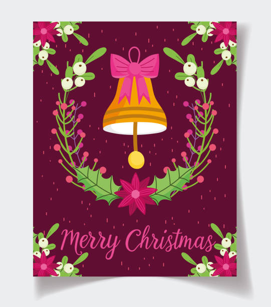 ilustrações, clipart, desenhos animados e ícones de flor arco de sino decorativo deixa celebração feliz natal pôster - leaf poinsettia bell celebration