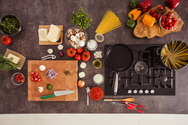 istock Ingredients for a vegetarian spaghetti 1187206431