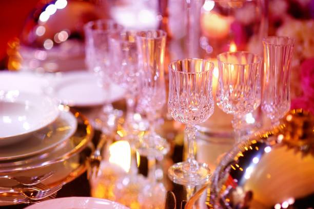 istock Beautiful table setting with crockery and flowers for a party, wedding reception or other festive event 1187208906