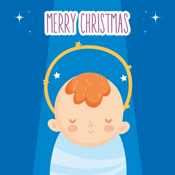 Vector illustration of cute baby jesus manger nativity, merry christmas