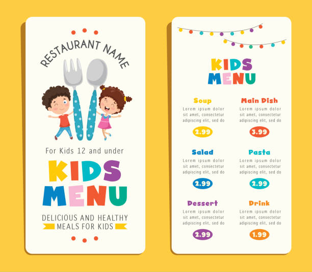 cute colorful kids szablon menu posiłków - chef food cooking sandwich stock illustrations