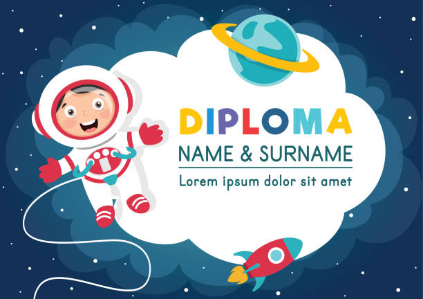 Diploma Certificate Template Design For Children Education Diploma Certificate Template Design For Children Education astronaut borders stock illustrations