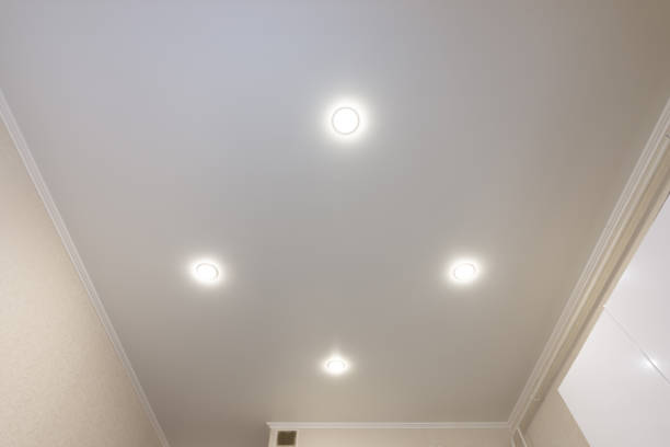 ceiling in the kitchen, with four spotlights installed and turned on - xxx imagens e fotografias de stock