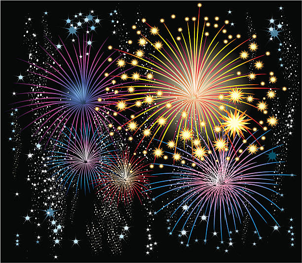 Vector fireworks in the night sky vector art illustration