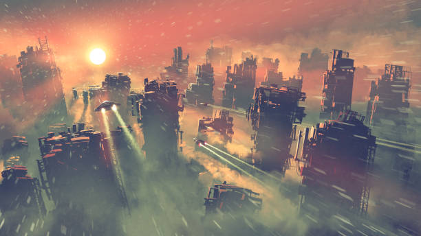 illustrations, cliparts, dessins animés et icônes de la ville d'apocalypse avec des gratte-ciel en ruine - apocalypse