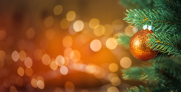 Fir tree and defocused lights with copy space