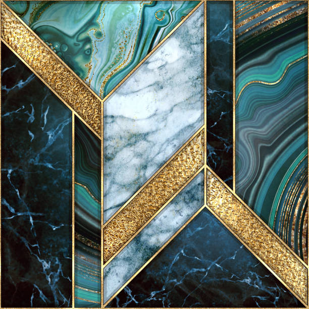 nahtlose abstrakte hintergrund, moderne marmor achat gold mosaik, art-deco-tapete, künstliche stein textur, blau grün marmoriert fliesen, geometrische mode marmorierung illustration - marble gold macro stone stock-fotos und bilder