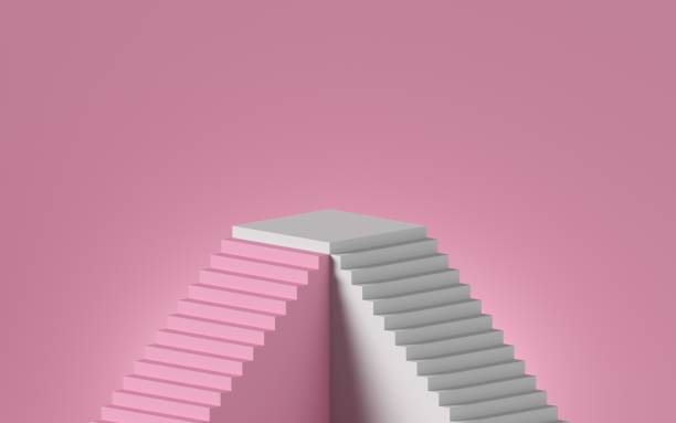 istock 3d rendering of white staircase isolated on pink background. Blank platform, pedestal, showcase stand. Minimal concept. Architectural design elements. 1187231584