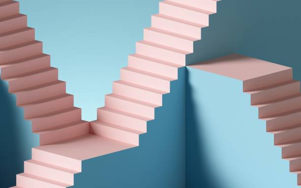 istock 3d render, abstract background with steps and staircase, in pink and blue pastel colors. Architectural design elements. 1187231592