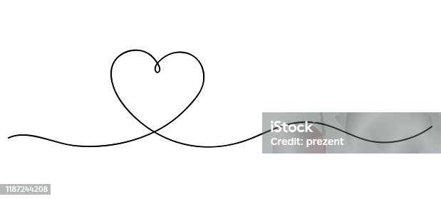 istock Heart. Continuous line art drawing. Hand drawn doodle vector illustration in a continuous line. Line art decorative design 1187244208