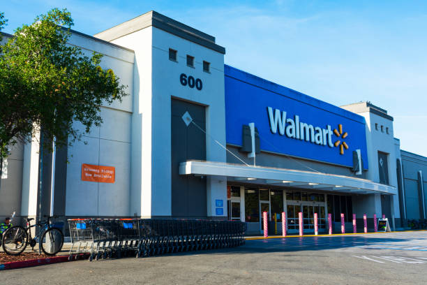 Wal-mart store facade and entrance stock photo
