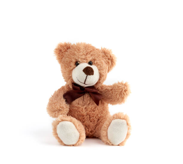 istock cute brown teddy bear with a bow around the neck sit on a white background 1187245234