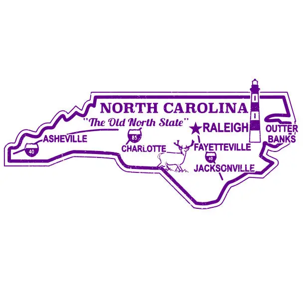 Vector illustration of North Carolina Retro Travel Stamp