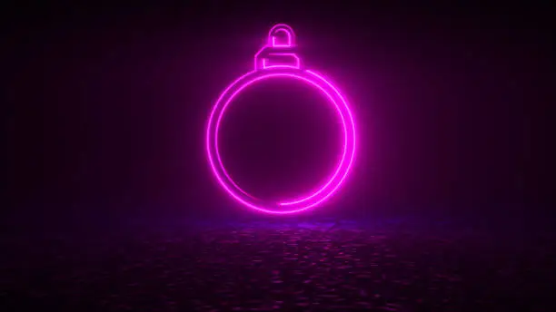 Photo of 3d rendering, computer generated abstract web background with neon christmas icon. Festive atmosphere concept