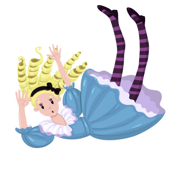 illustrazioni stock, clip art, cartoni animati e icone di tendenza di alice cade isolata su uno sfondo bianco. grafica vettoriale. - little girls alice in wonderland child fairy tale