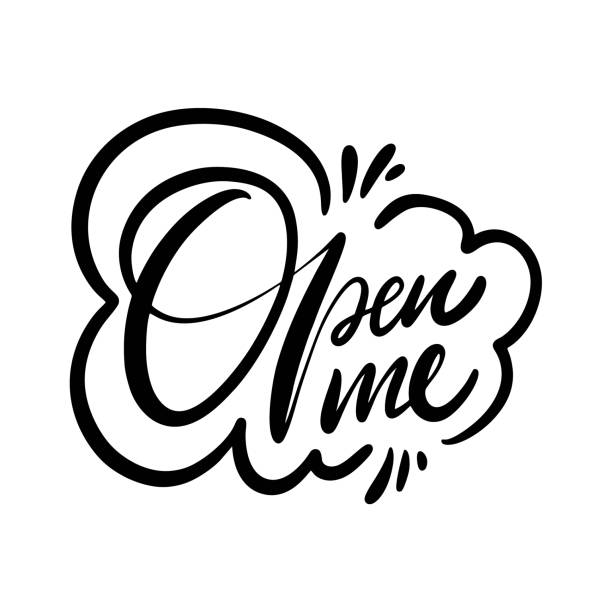 istock Open Me sign. Christmas holiday phrase. Hand drawn vector lettering. Black ink. Isolated on white background. 1187263745