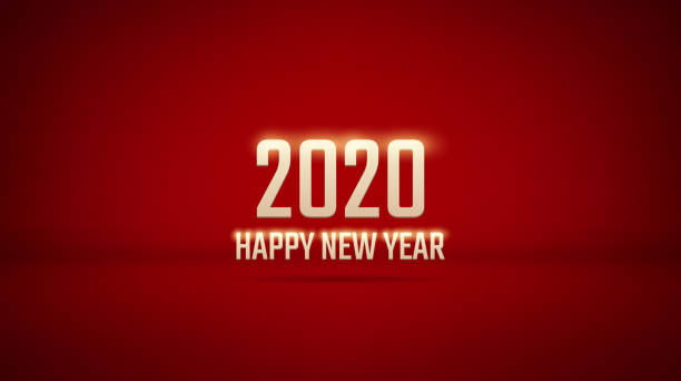 istock Golden Happy new year 2020 with shadow on studio luxury red color background 1187264374