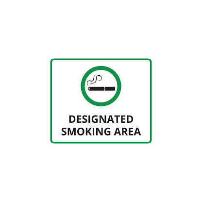 Designated smoking area or place with cigarette icon and sign in green circle, isolated vector illustration.
