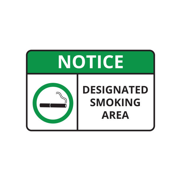 Smoking area notice for signboard or label the vector illustration isolated. Smoking area notice with inscription for signboard or label the vector illustration isolated on white background. Green banner to mark a cigarettes and vaping allowed zones. nonsmoker stock illustrations