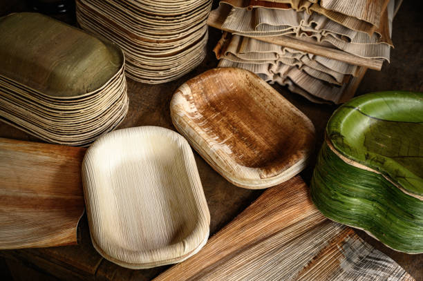 istock Containers made from natural materials, leaves for the environment. 1187278360