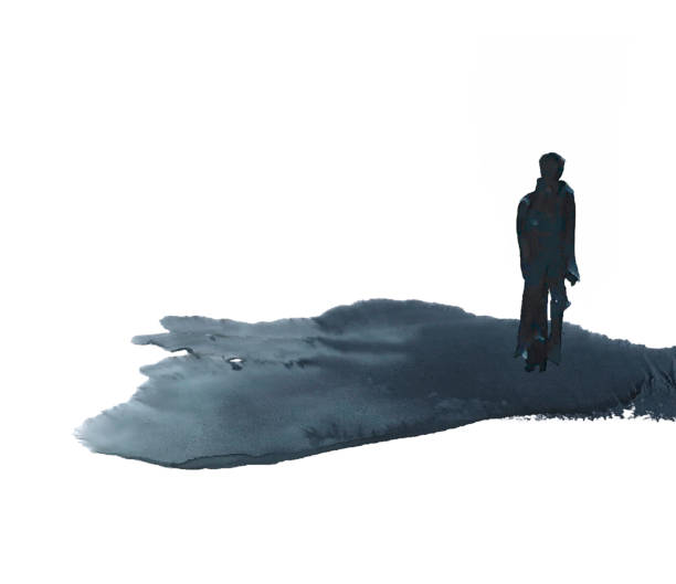 silhouette of a lonely man, man goes into the distance, illustration silhouette of a lonely man, man goes into the distance hopelessness stock illustrations
