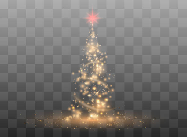 istock Illumination Lights Shiny Christmas tree Isolated on Transparent Background. White tree as symbol of Happy New Year, Merry Christmas holiday celebration. Bright light decoration design. Vector. 1187279638