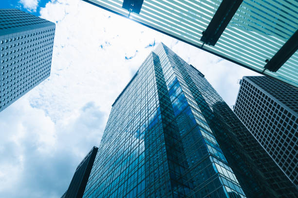 istock skyscraper building in Hong Kong, city view in blue filter 1187280534