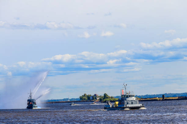 istock Extinguishing a burning ship during naval exercises 1187280679
