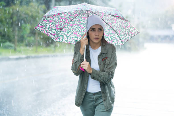 istock Young woman is protecting herself from the rain 1187281039