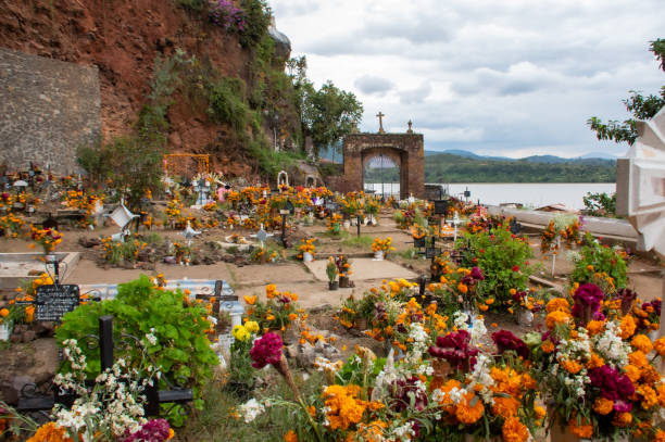 Mexico-Janitzio, Michoacan - Cemetery on Island Lake Patzcuaro-Day of the Dead stock photo