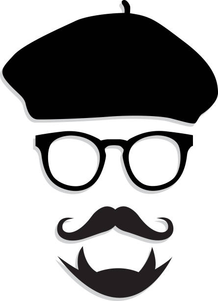 Beret Hipster Face Vector illustration of a hipster wearing a beret. black and white eyeglasses clip art stock illustrations