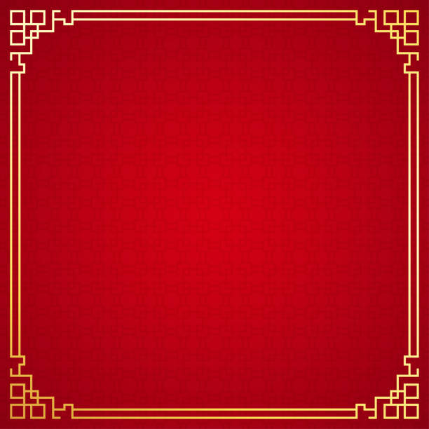 ilustrações, clipart, desenhos animados e ícones de ornamento chinês oriental da beira no fundo vermelho, ilustração do vetor - 3281