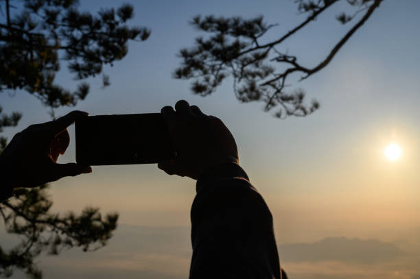 Smartphone take pictures Landscape at sunset