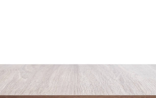 白い背景に隔離された木材で作られた卓上。 - table counter top wood isolated ストックフォトと画像