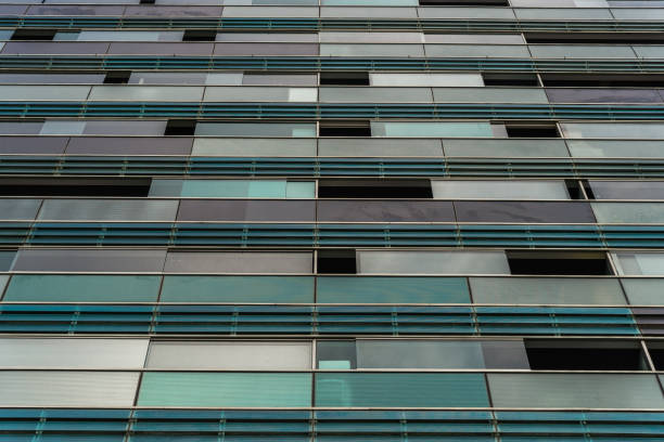 Close up of a colorful building, abstract geometric pattern and background