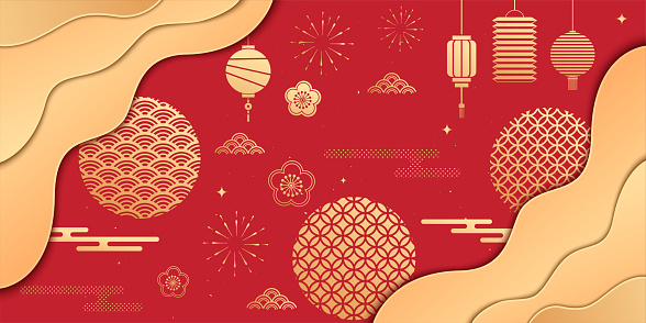 Chinese New Year or Spring Festival Elements Vector Illustration, Chinese New Year Greeting Card or Poster Template
