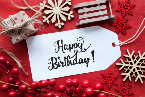 istock Bright Red Christmas Decoration, Label, Happy Birthday 1187302247