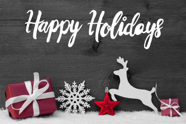 istock Gift, Deer, Snow, Ball, Happy Holidays, Gray Background 1187303219