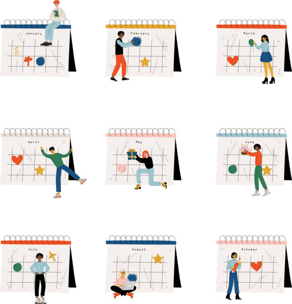 istock Collection of Small People Standing Near Big Calendar Planning and Scheduling Important Events, Time Management and Business Planning Comcept Vector Illustration 1187310525