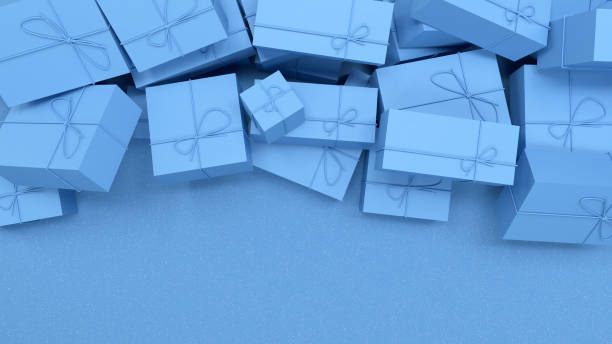 istock 3D Blue Gift Boxes with Blue Color Ribbon on Blue Background 1187312777