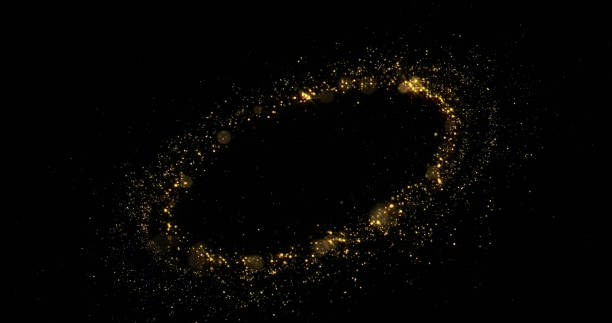istock Golden glitter light circle tail, sparkling shine glow wave oval trail. Gold glittering magic shimmer, glowing golden light sparks on black background 1187315352