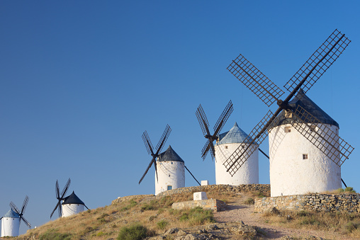 Windmills in Consuegra, Toledo Province, Castilla La Mancha, Spain.