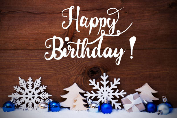 istock Christmas Tree, Blue Ball, Snow, Calligraphy Happy Birthday 1187317095