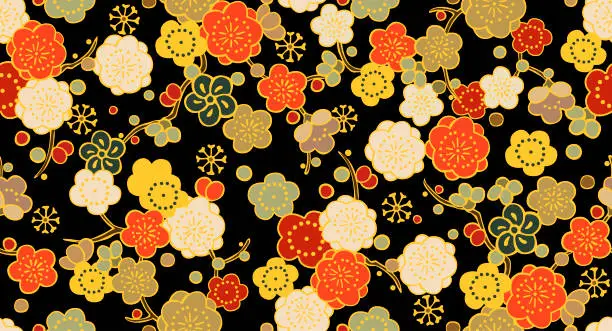 Vector illustration of Japanese Colorful Flower Seamless Pattern